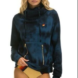 AVIATOR NATION UNISEX HAND DYED NINJA PULLOVER HOODIE - TIE DYE BLUE BLACK M